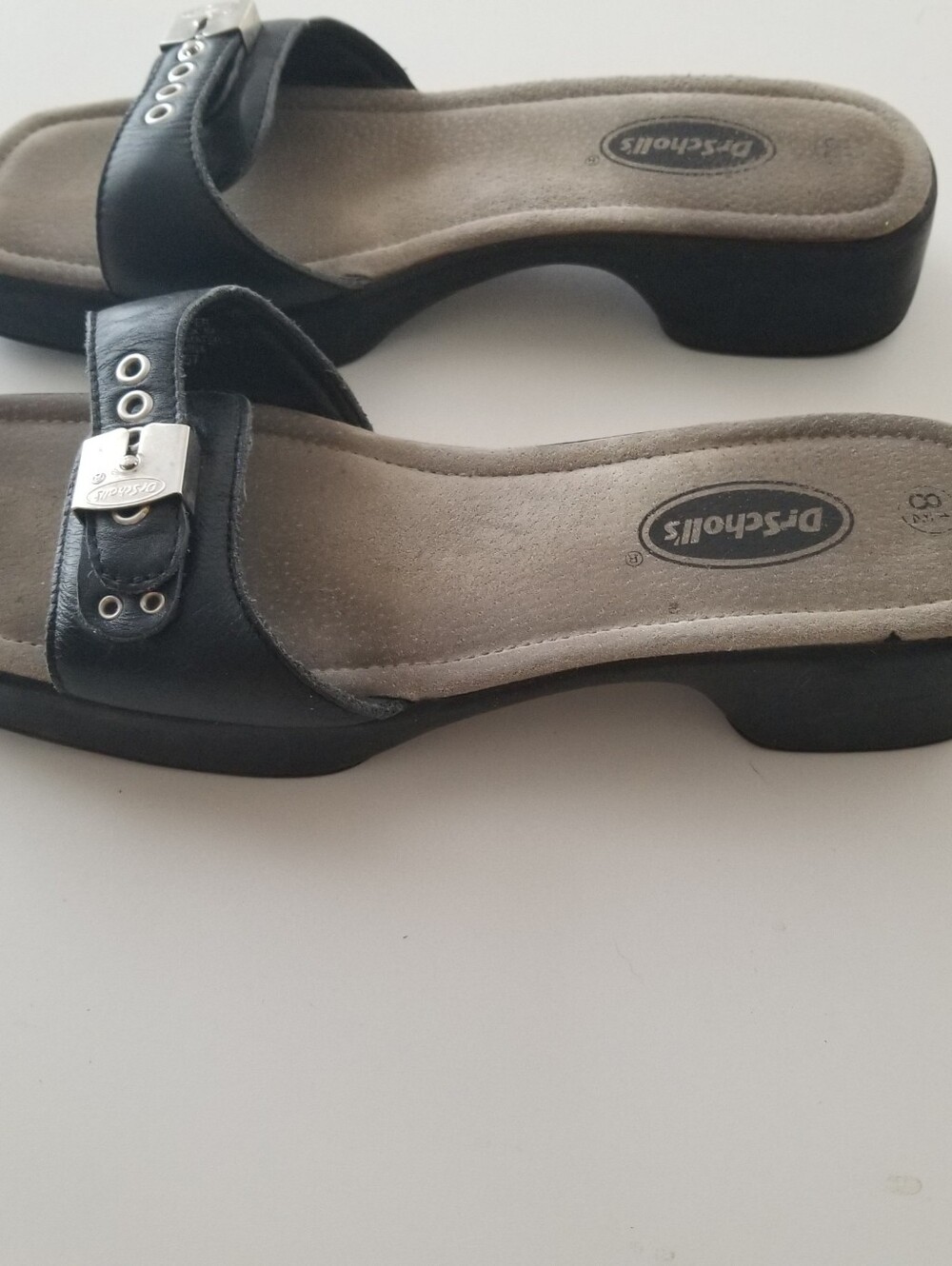 Dr. Scholl’s Black Leather Slide Sandals Women’s Size 8.5 Comfort Y2K